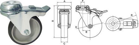 Synthetic Rubber Tyre Bolt Hole Braked Castors