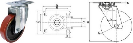 Industrial Castors - Polyurethane Tyre, Cast Iron Centre, Swivel Plate